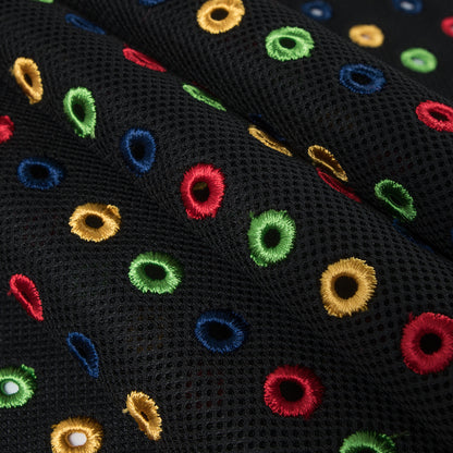 Italian Black/Multi-Colored Embroidered Spacer Mesh Folded