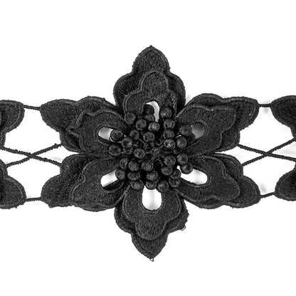 Black 3D Floral Lace Trim - 3.75" Detail