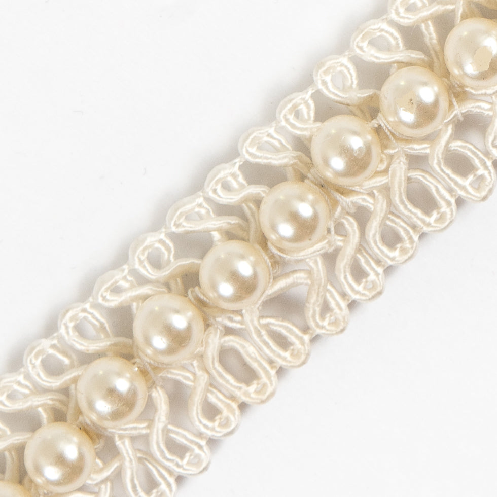 Ivory Braided Cord w/ Pearls - 1" Detail
