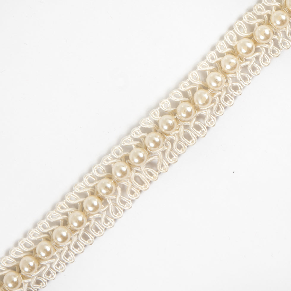 Ivory Braided Cord w/ Pearls - 1"