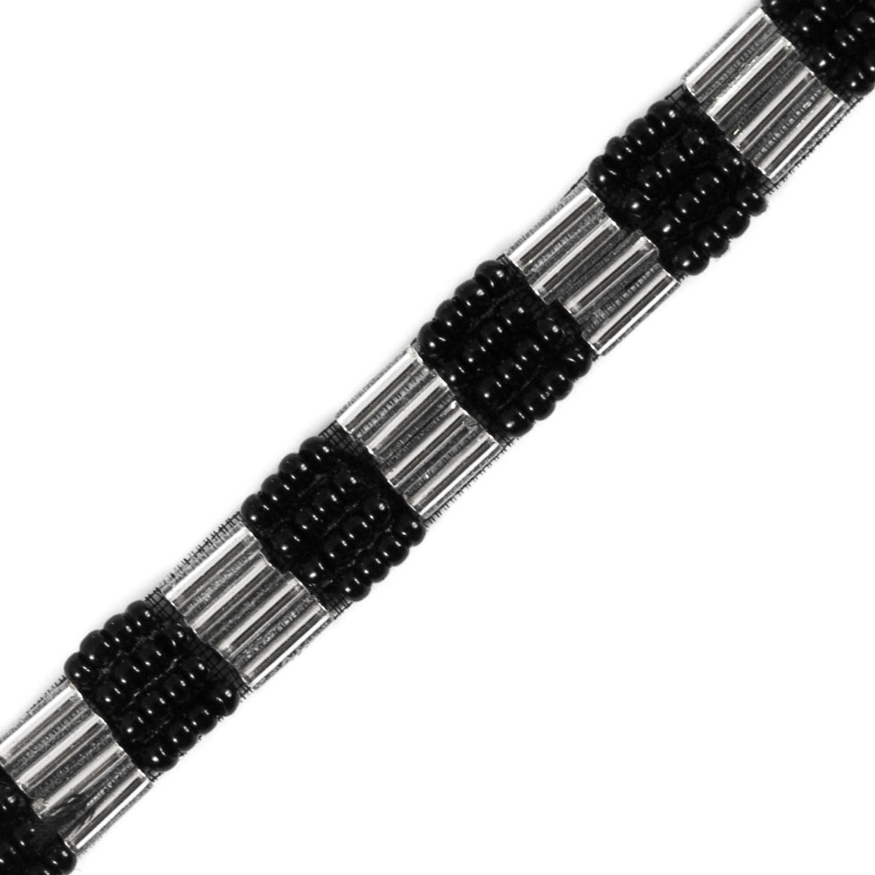 Black/Silver Beaded Trim - 0.25 - Detail