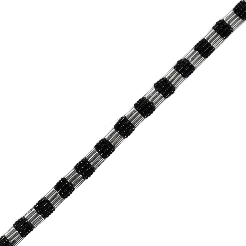 Black/Silver Beaded Trim - 0.25