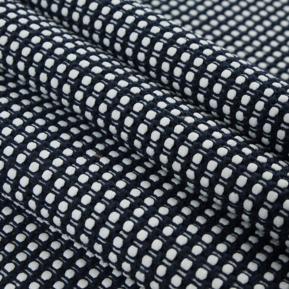 White/Navy Checkered Loosely Woven Novelty Tweed Folded