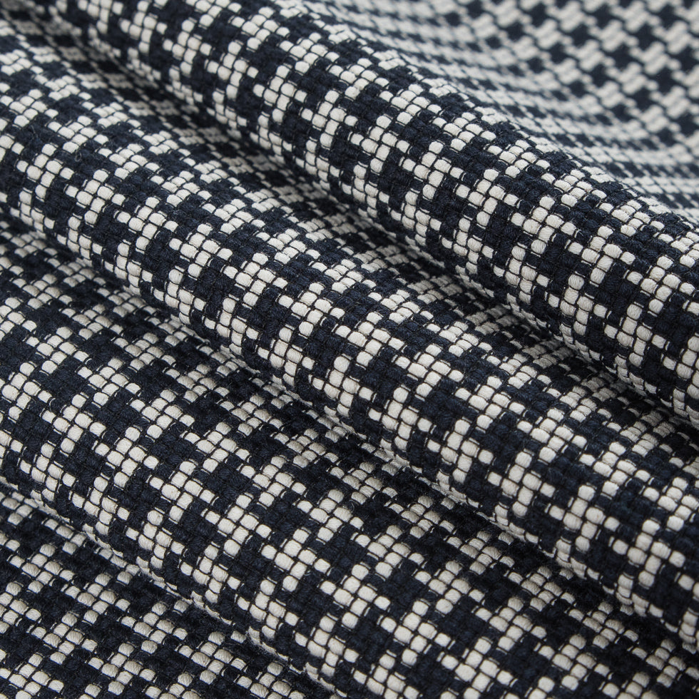 Ivory/True Navy Houndstooth Cotton Tweed Folded