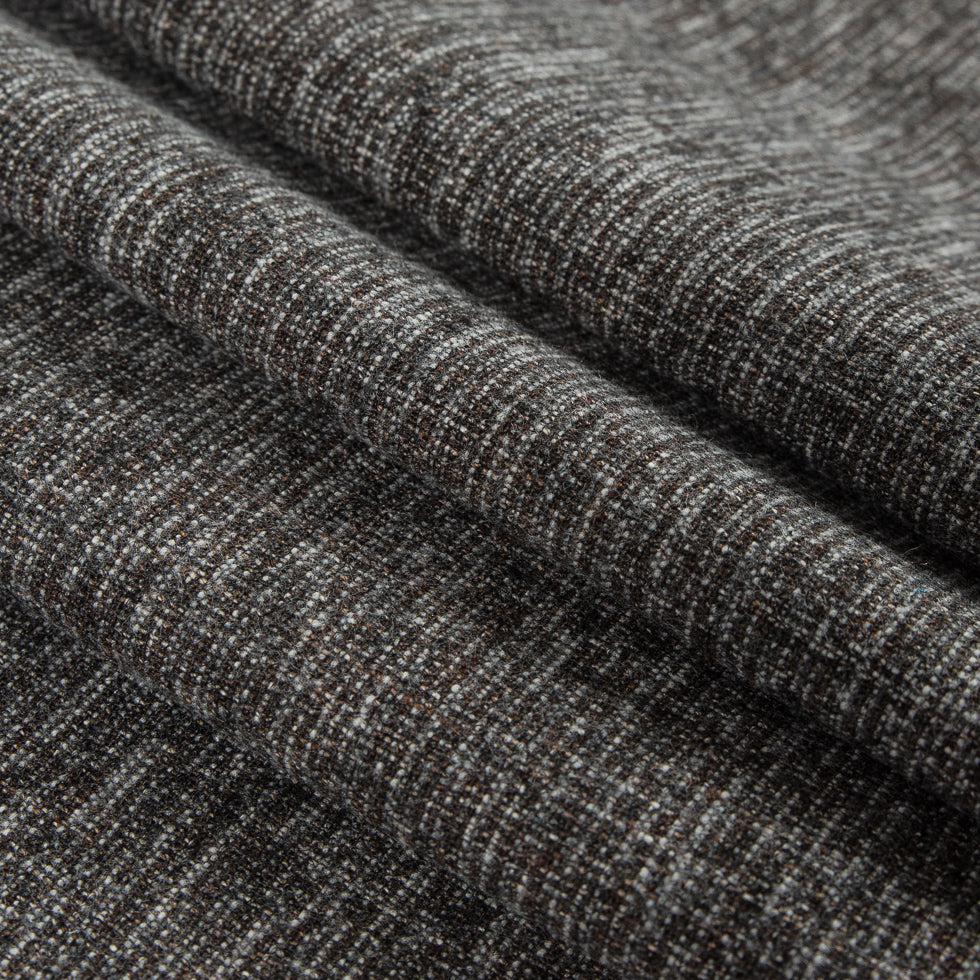 Heathered Black/White/Bison Wool-Cotton Tweed - Folded