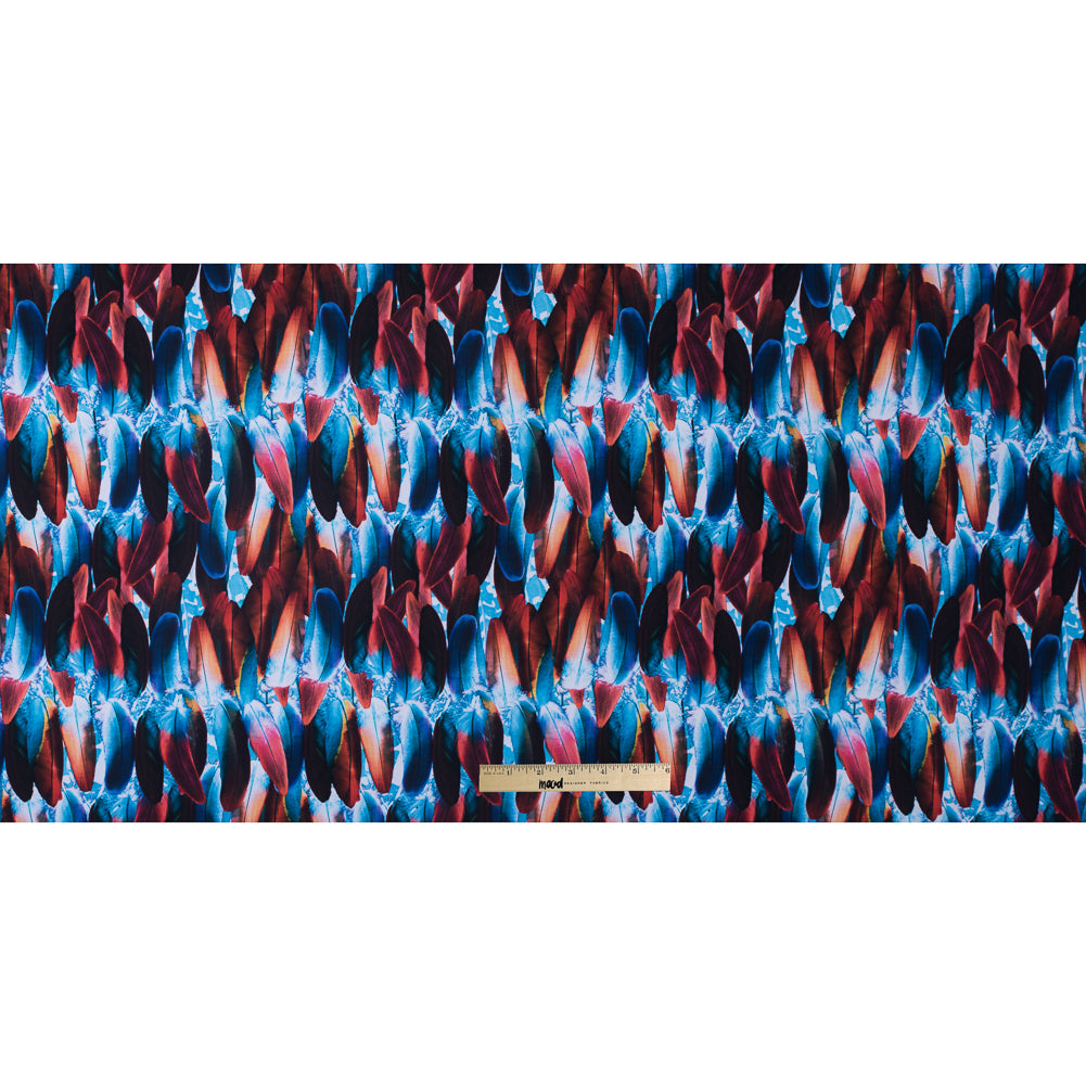 Compression Swimwear Tricot, UV Protective with Aloe Vera Microcapsules - Blue/Red Feather - Caye Collection Folded