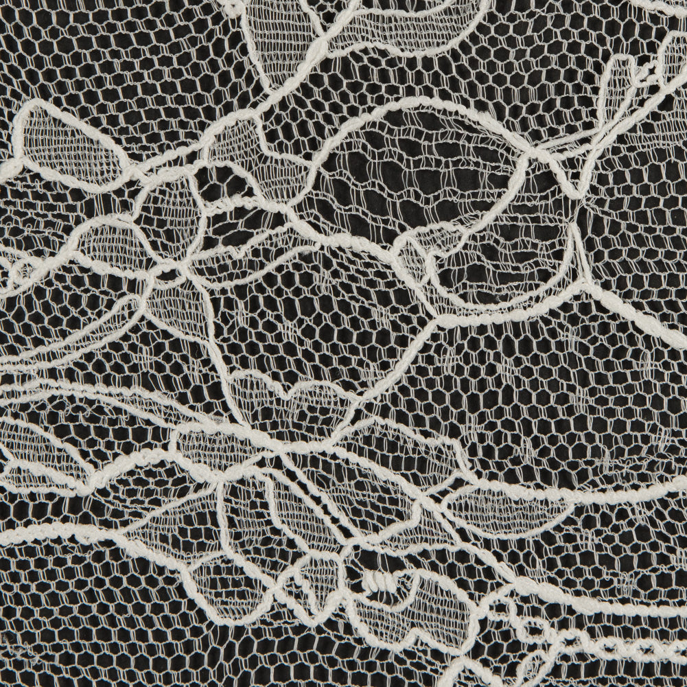 Narrow Ivory Re-embroidered Lace w/ Scalloped Eyelash Edges - Detail