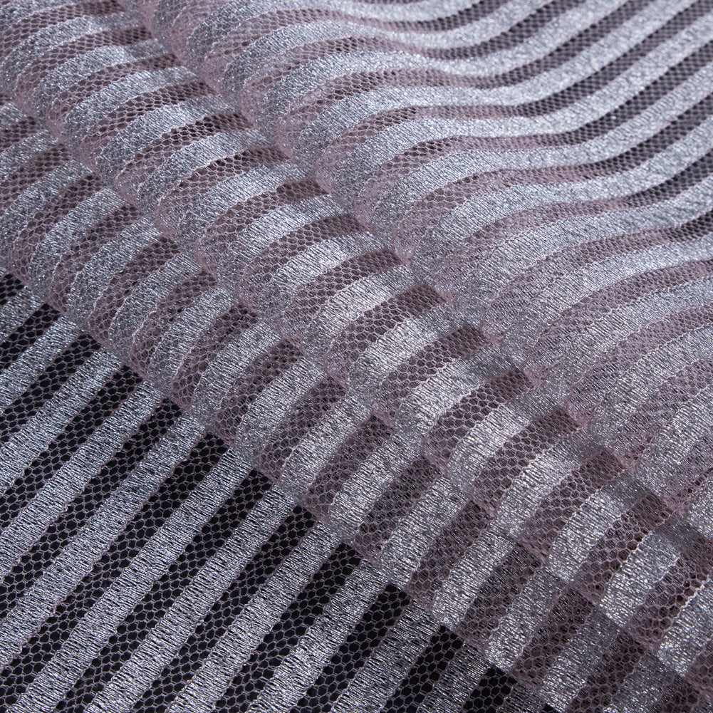 Lace with Scalloped Eyelash Edges - Rose and Metallic Silver Striped Floral Folded