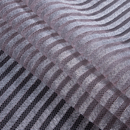 Lace with Scalloped Eyelash Edges - Rose and Metallic Silver Striped Floral Folded
