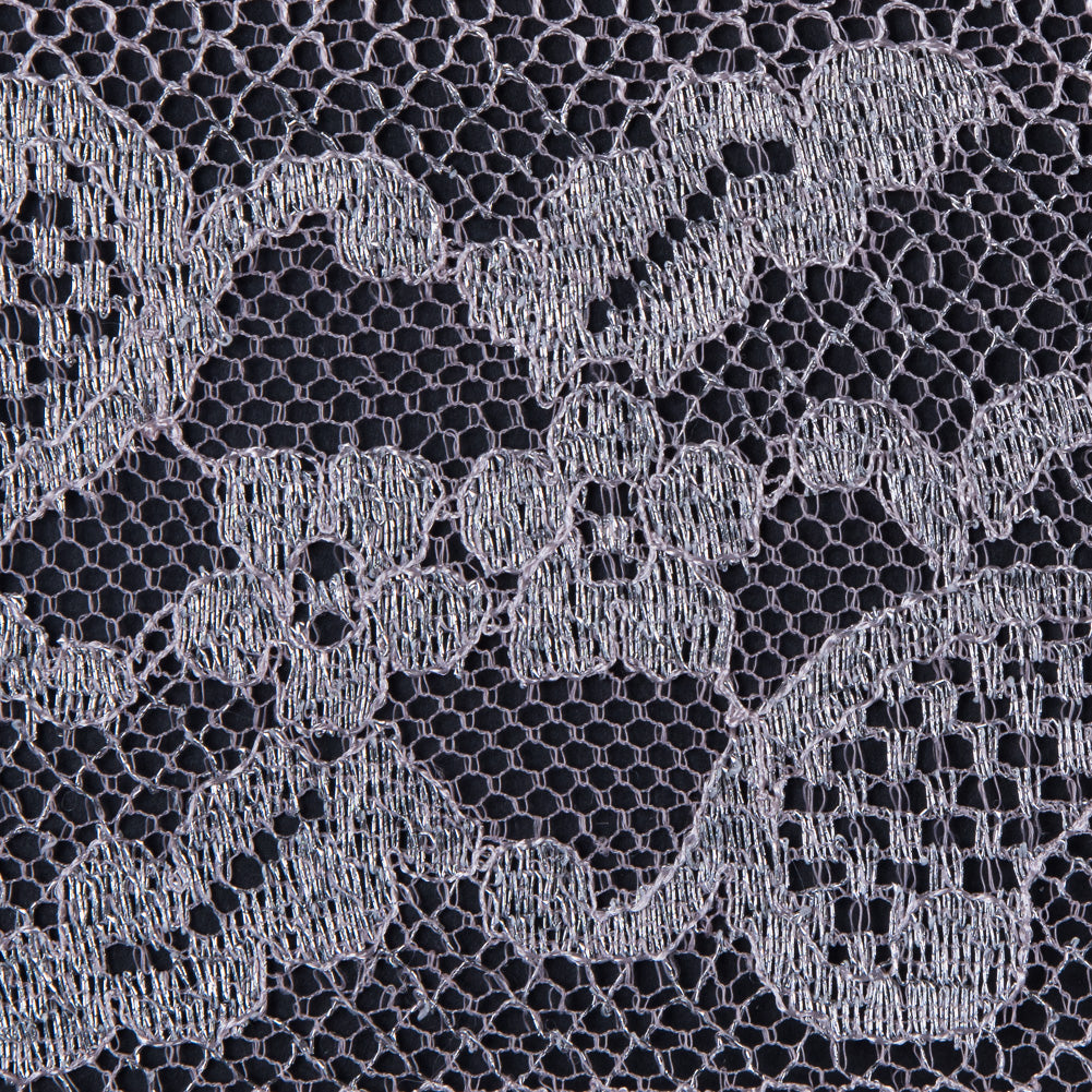 Lace with Scalloped Eyelash Edges - Rose and Metallic Silver Striped Floral Detail