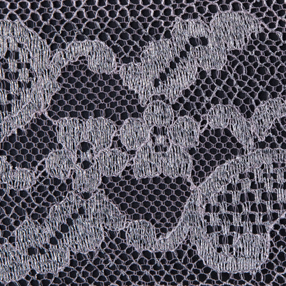 Lace with Scalloped Eyelash Edges - Rose and Metallic Silver Striped Floral Detail