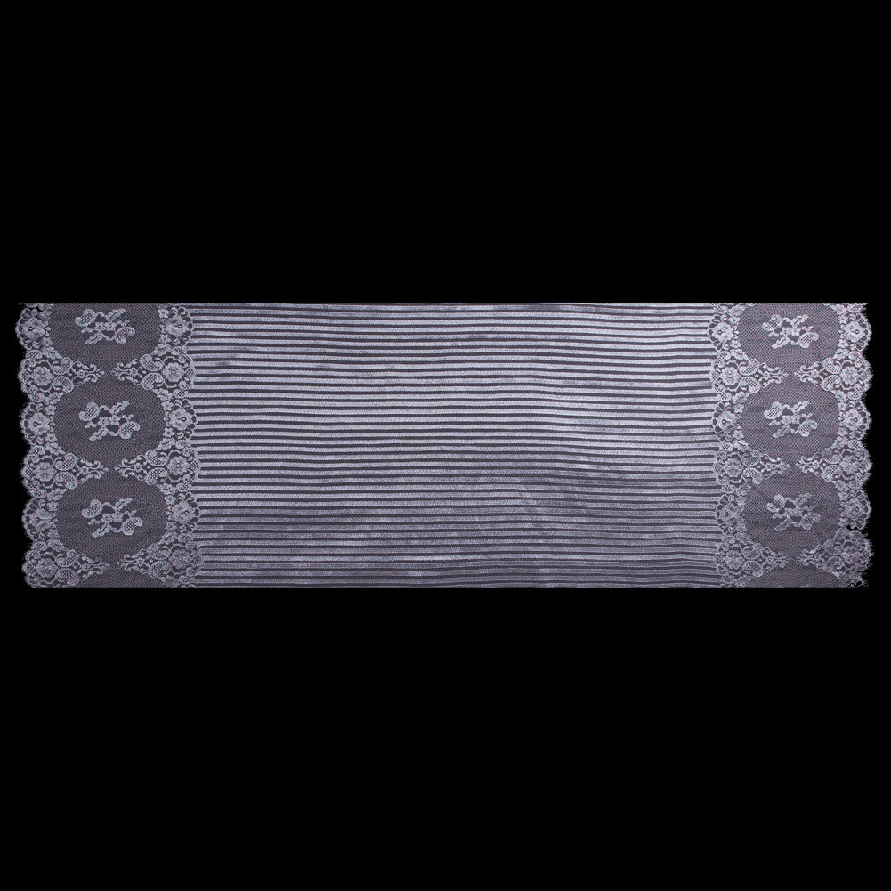 Lace with Scalloped Eyelash Edges - Rose and Metallic Silver Striped Floral Full