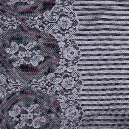 Lace with Scalloped Eyelash Edges - Rose and Metallic Silver Striped Floral