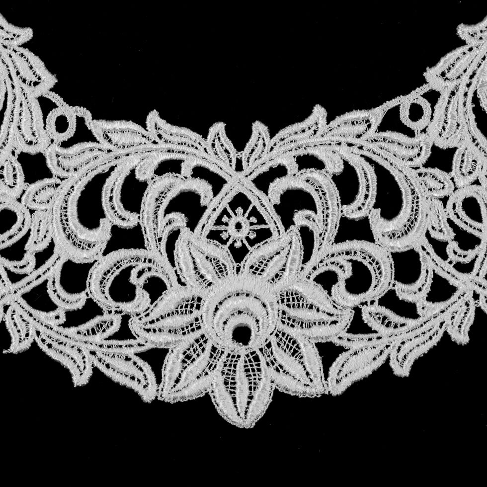 White Floral Lace Neck Applique - 10" Detail
