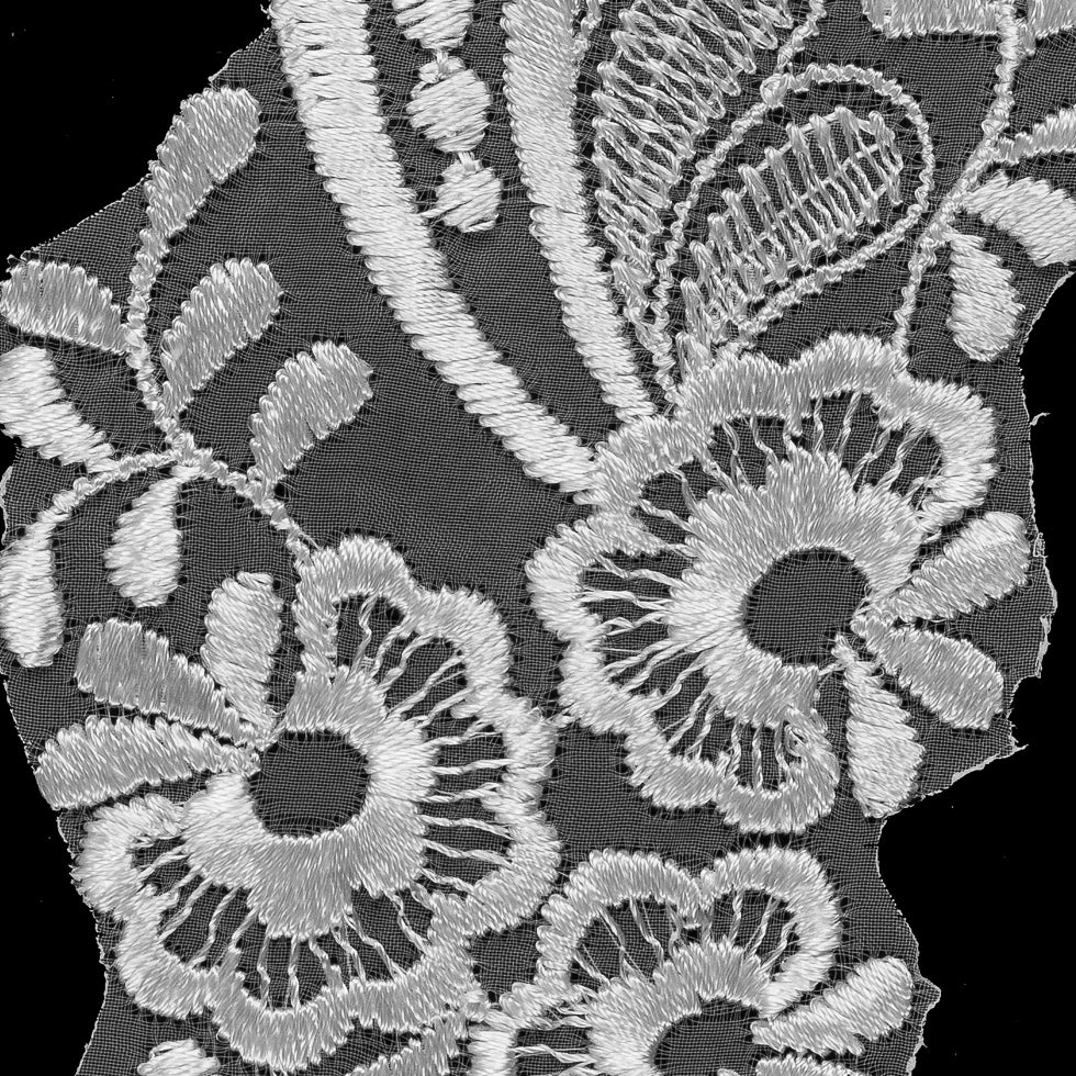 White Floral Embroidered Organza Applique - 10" Detail