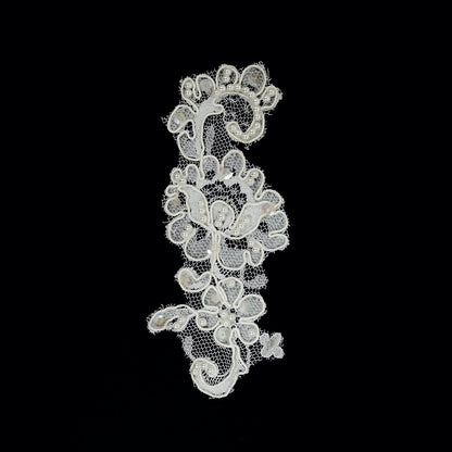 Cream Beaded, Sequined and Corded Lace Applique - 6"