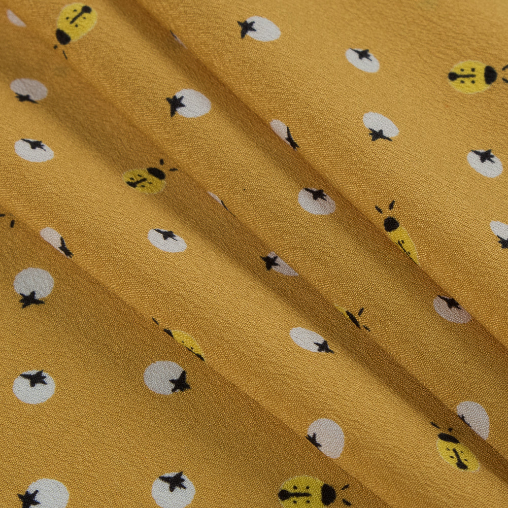 Honey Gold Bee Printed Polyester Crepe de Chine Folded