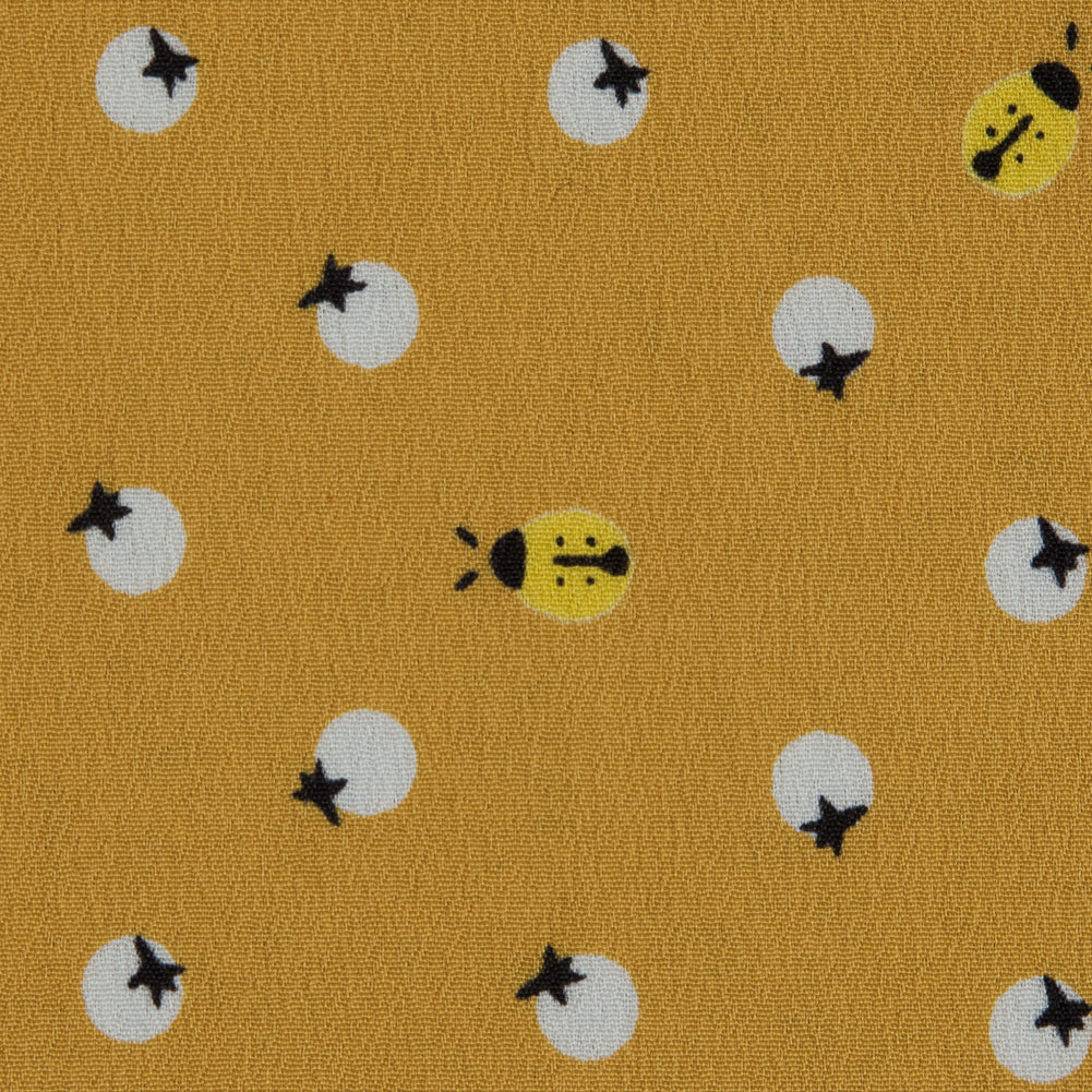 Honey Gold Bee Printed Polyester Crepe de Chine Detail