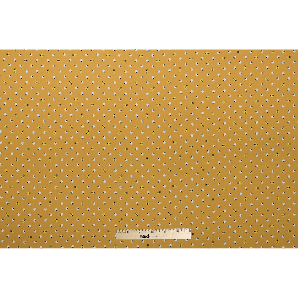 Honey Gold Bee Printed Polyester Crepe de Chine Full