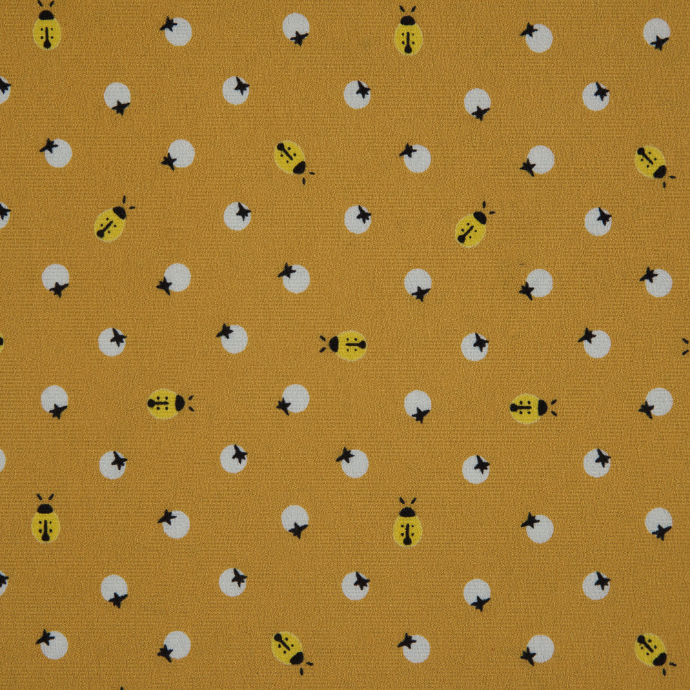 Honey Gold Bee Printed Polyester Crepe de Chine