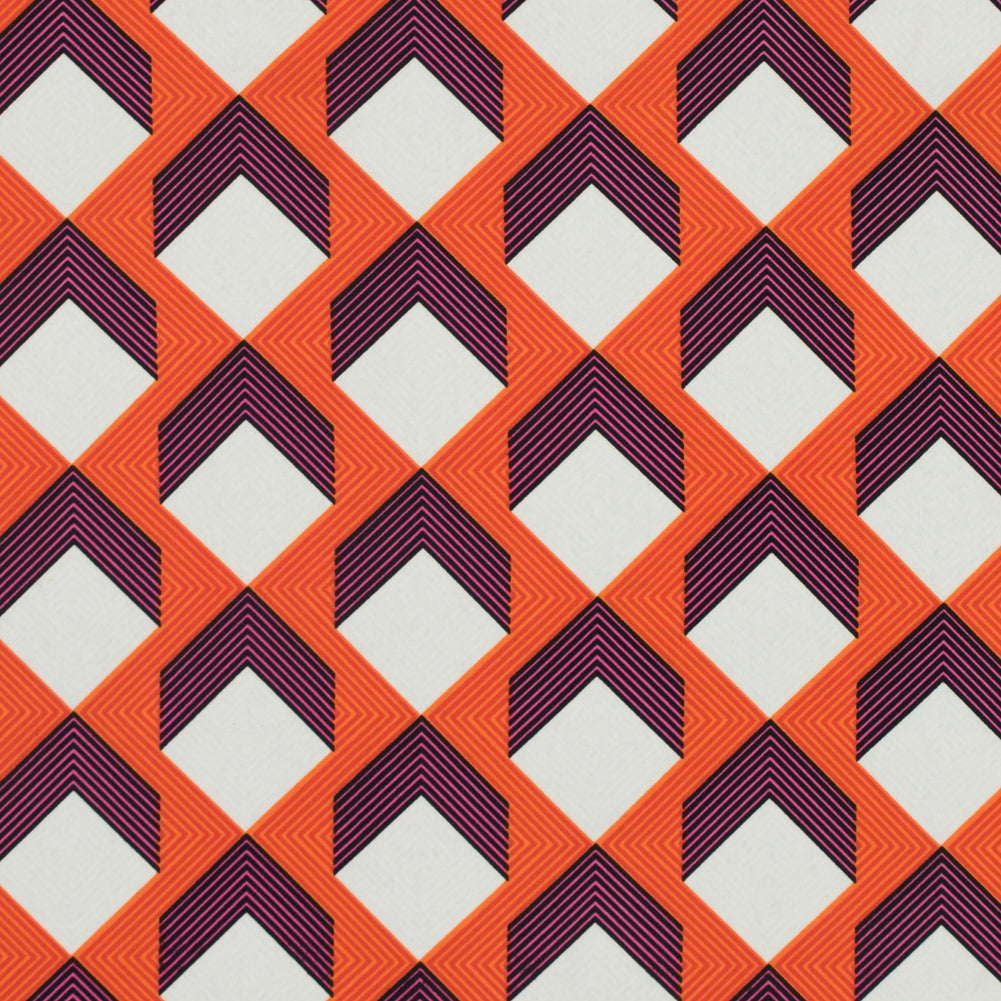 Orange/Black/Ivory Geometric Crepe de Chine