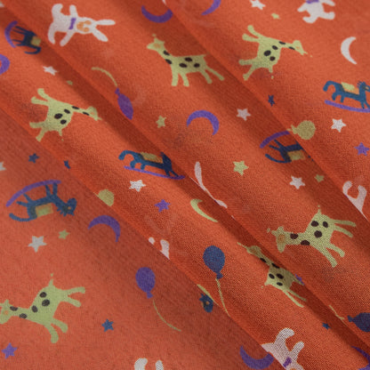 Rocking Horses, Balloons, Giraffes and more Printed on an Orange Chiffon - Folded