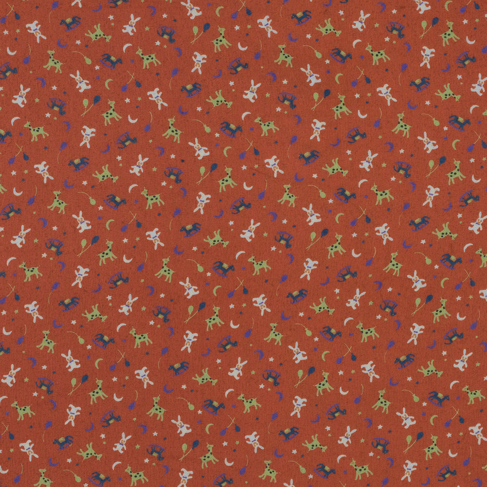 Rocking Horses, Balloons, Giraffes and more Printed on an Orange Chiffon