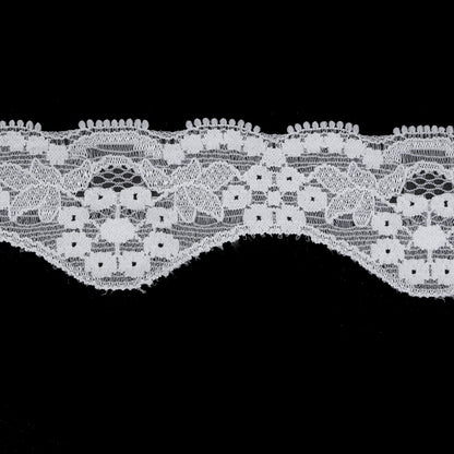White Floral Stretch Lace Trim - 1.5" Detail