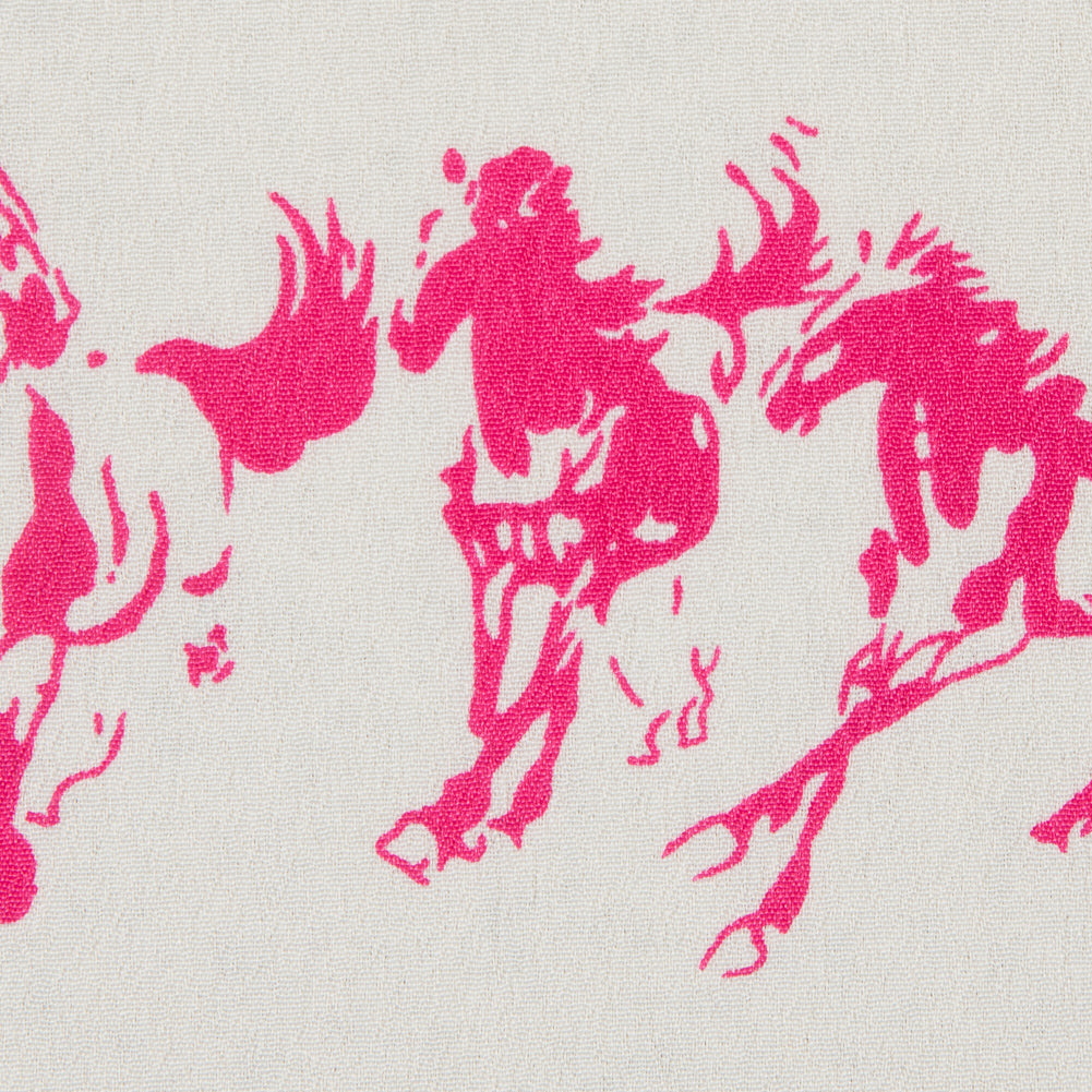 Beige/Pink Rows of Horses Printed on a Crepe de Chine Detail