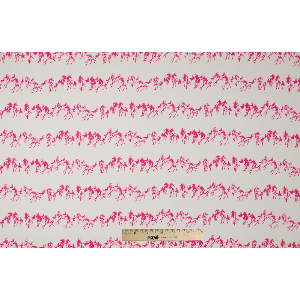Beige/Pink Rows of Horses Printed on a Crepe de Chine Full