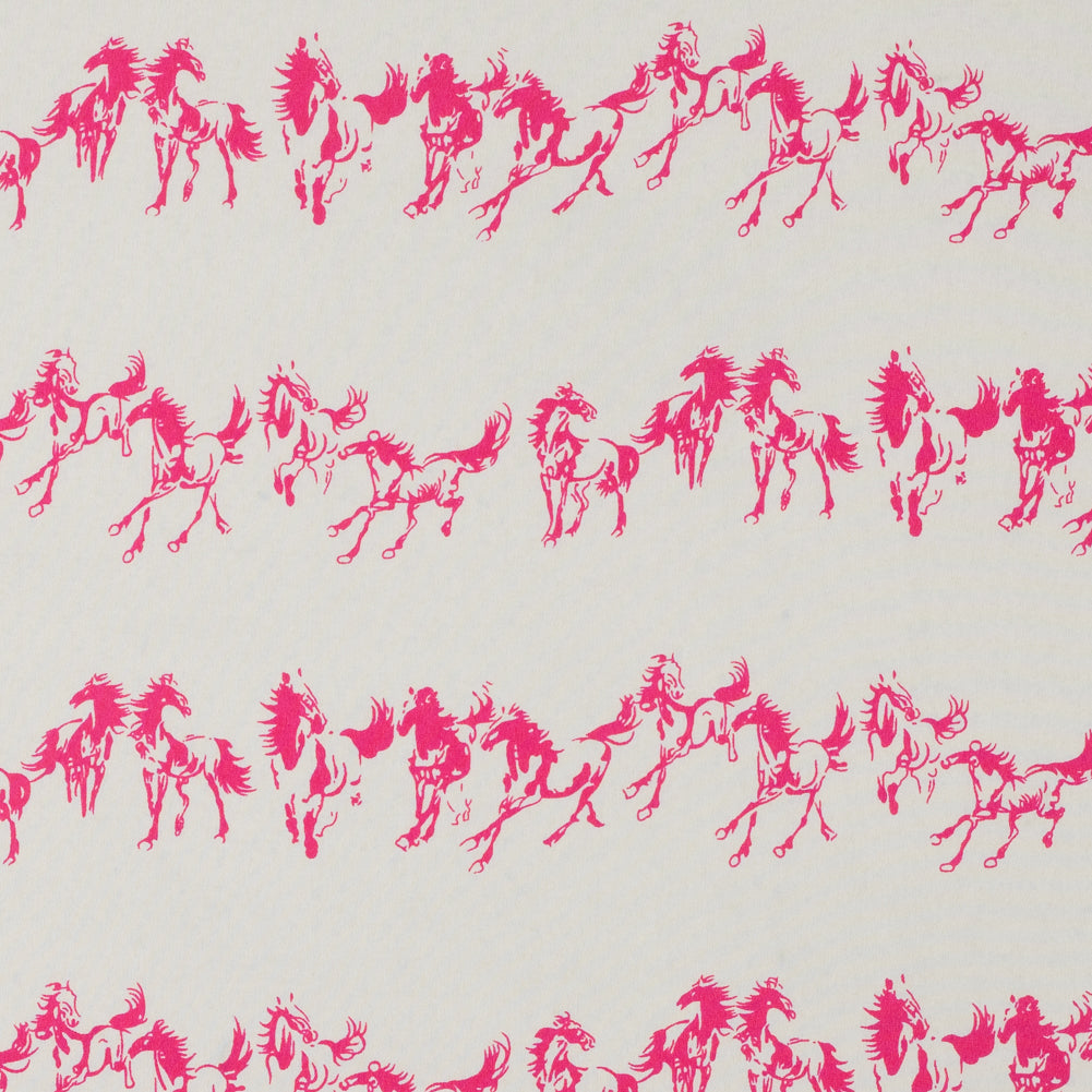 Beige/Pink Rows of Horses Printed on a Crepe de Chine