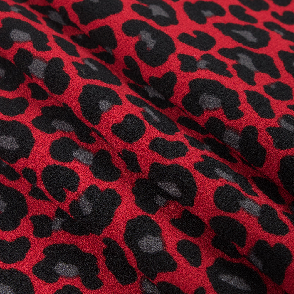 Red/Black Leopard Printed Stretch Polyester Crepe Folded
