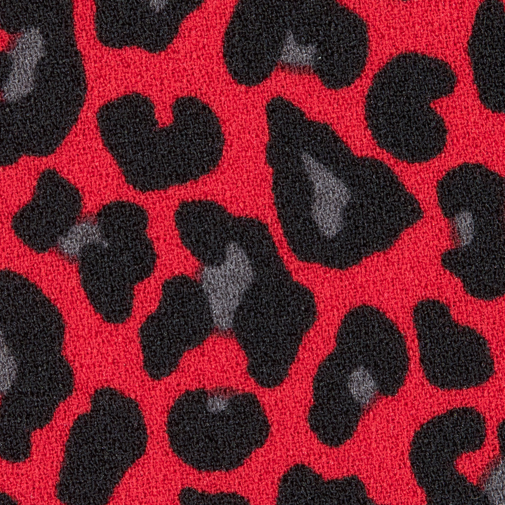 Red/Black Leopard Printed Stretch Polyester Crepe Detail