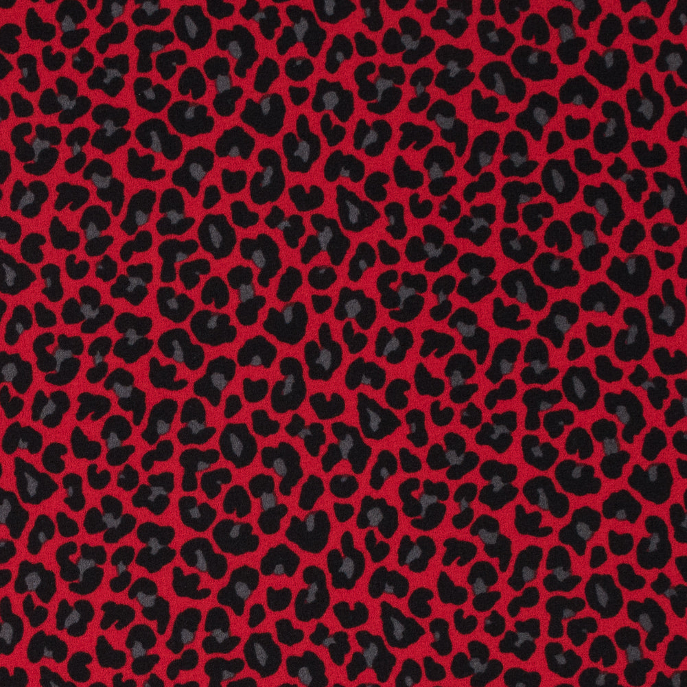 Red/Black Leopard Printed Stretch Polyester Crepe