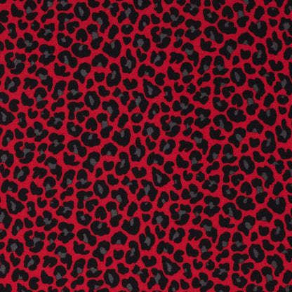 Red/Black Leopard Printed Stretch Polyester Crepe