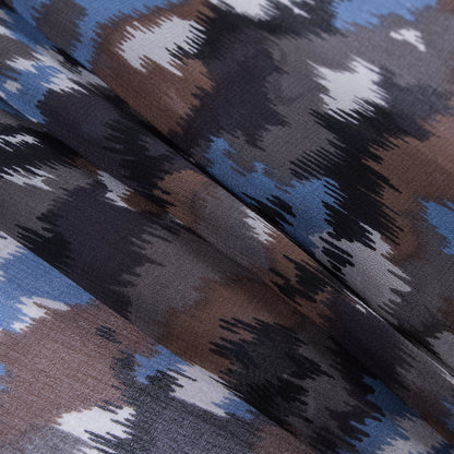 Blue/Brown Abstract Printed Polyester Chiffon Folded