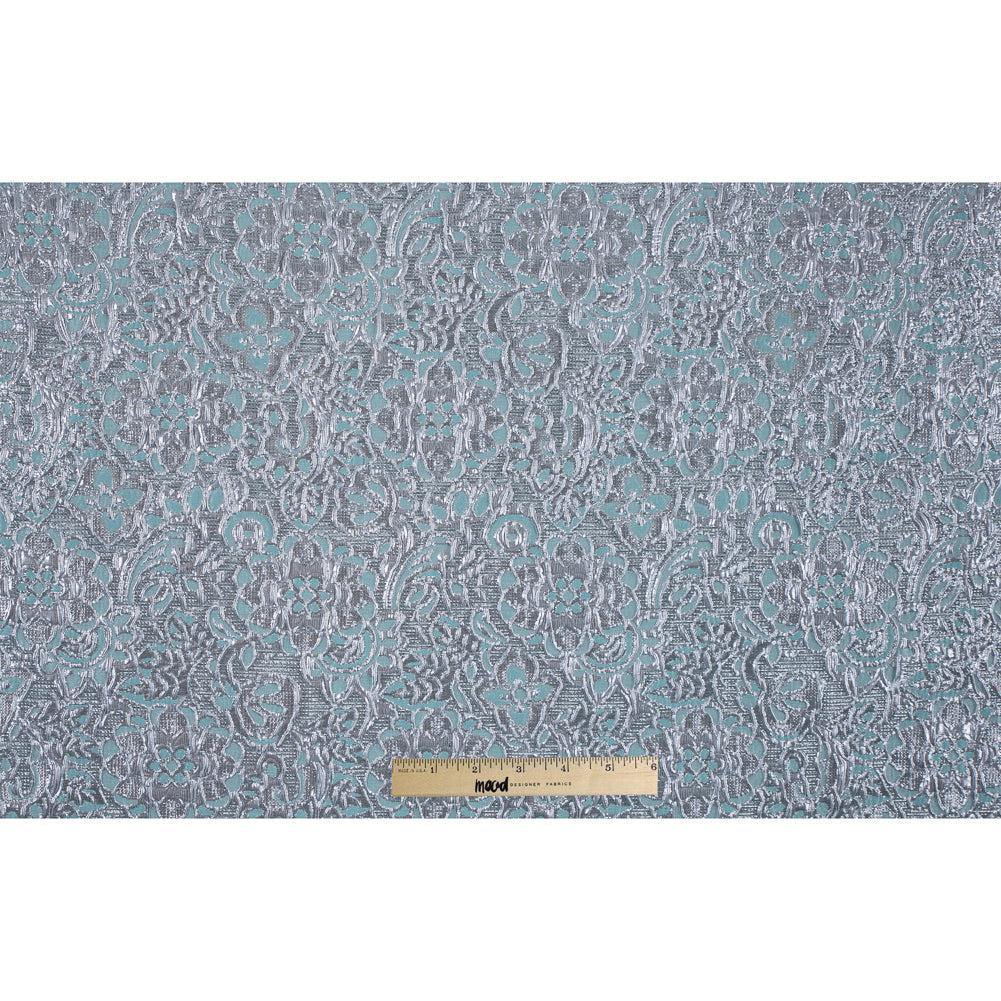 Turquoise/Silver Metallic Floral Brocade - Full