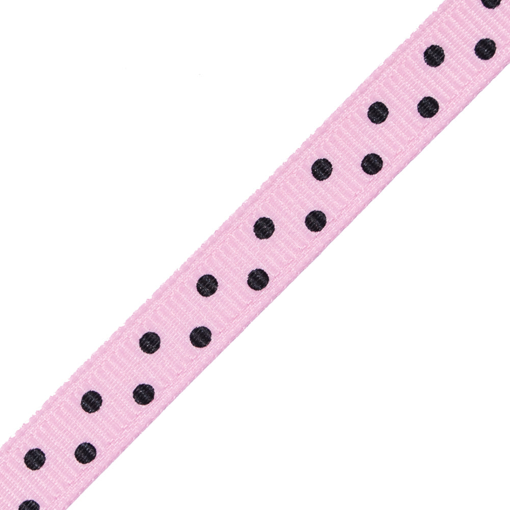 Pink Grosgrain Ribbon with Black Polka Dots - 0.375 - Detail