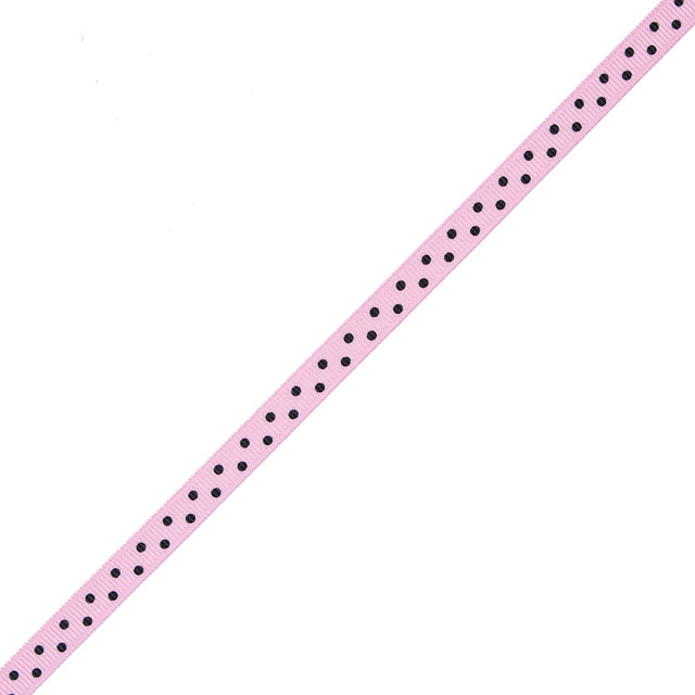 Pink Grosgrain Ribbon with Black Polka Dots - 0.375