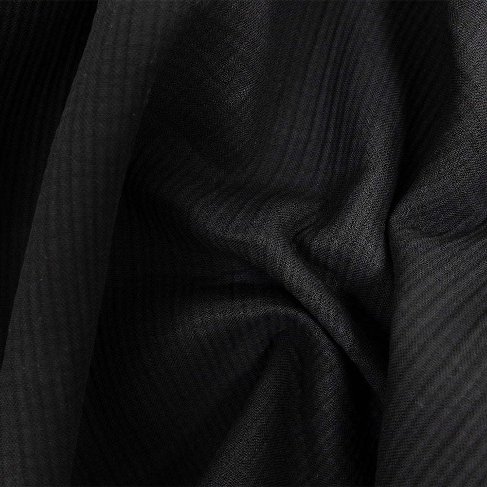 Black Stretch Ribbed Cotton Woven