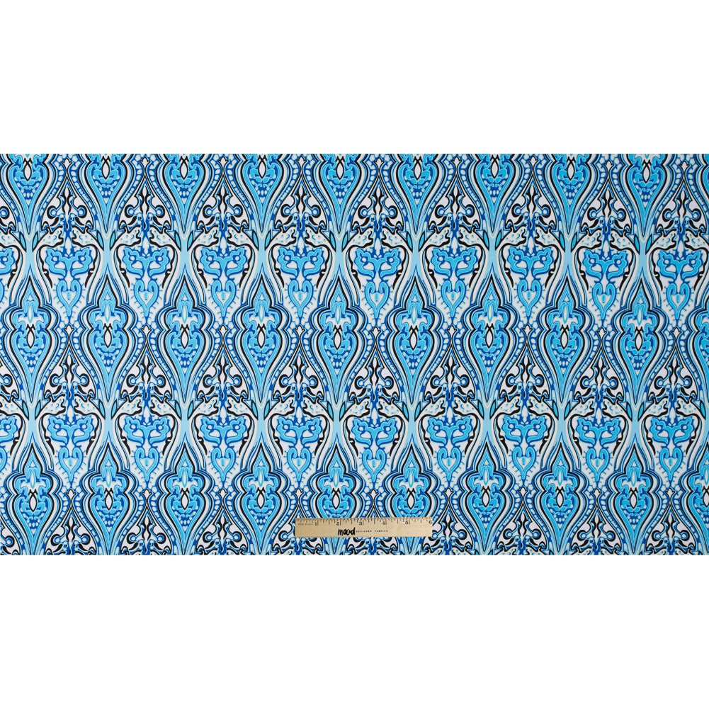 Blue Atoll/Dazzling Blue/White Abstract Stretch Cotton Sateen Folded