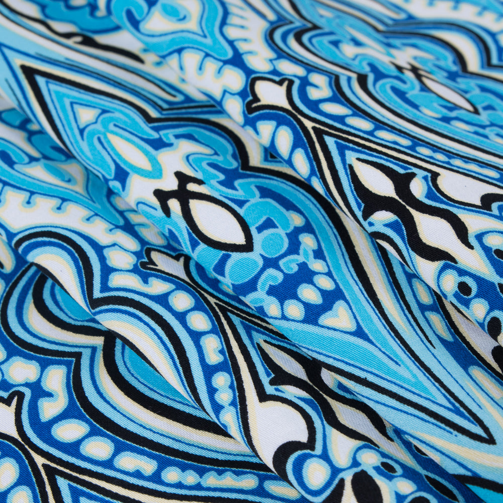 Blue Atoll/Dazzling Blue/White Abstract Stretch Cotton Sateen Detail
