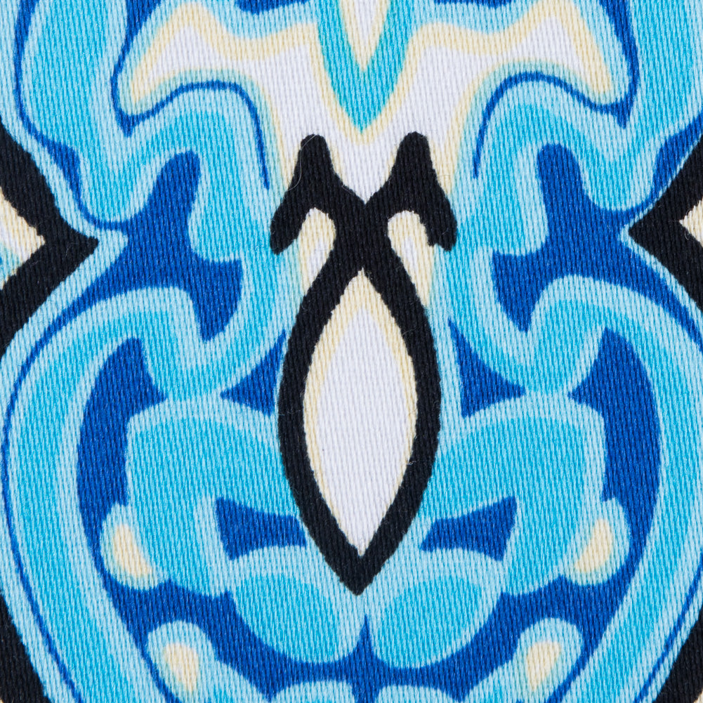 Blue Atoll/Dazzling Blue/White Abstract Stretch Cotton Sateen Full