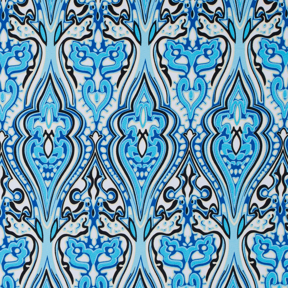 Blue Atoll/Dazzling Blue/White Abstract Stretch Cotton Sateen