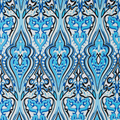 Blue Atoll/Dazzling Blue/White Abstract Stretch Cotton Sateen
