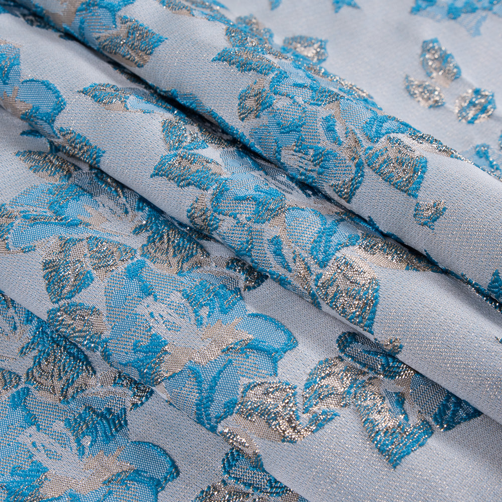 Metallic Pale Gold/Blue Floral Brocade - Folded