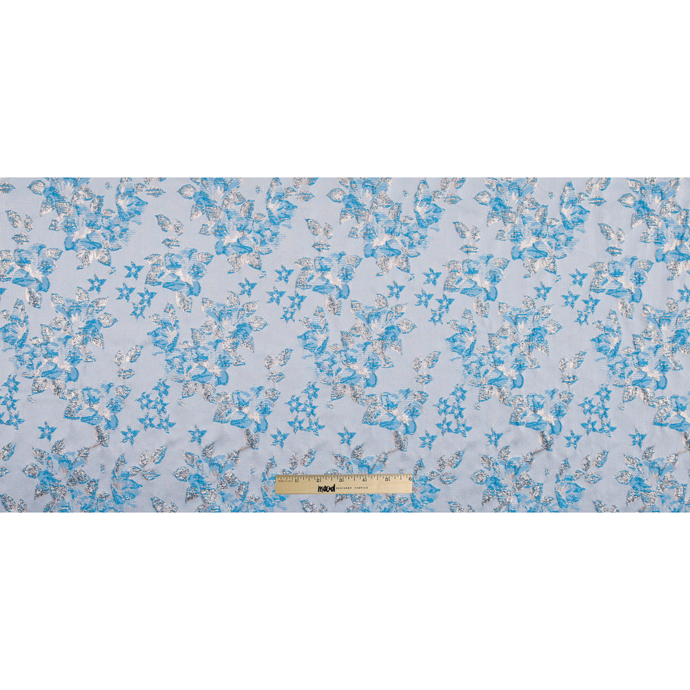Metallic Pale Gold/Blue Floral Brocade - Full
