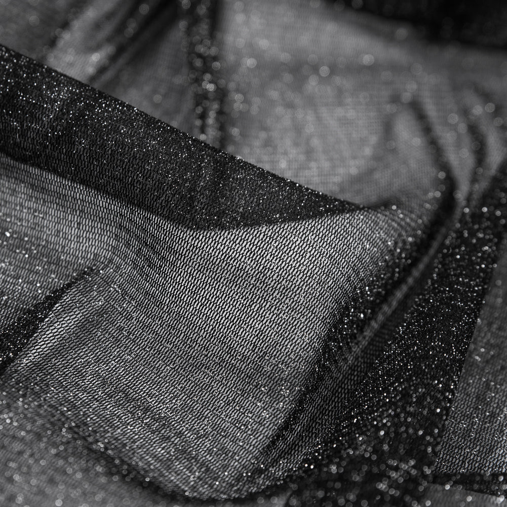 Italian Black Stretch Metallic Mesh Full