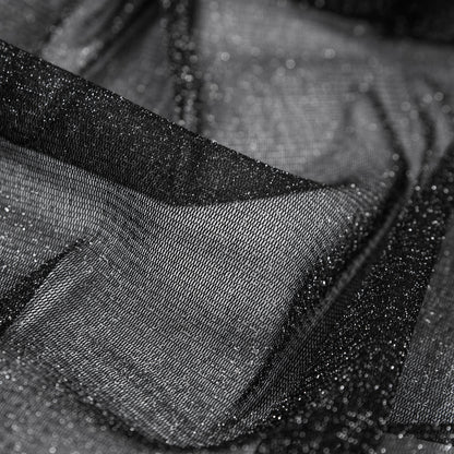 Italian Black Stretch Metallic Mesh Full