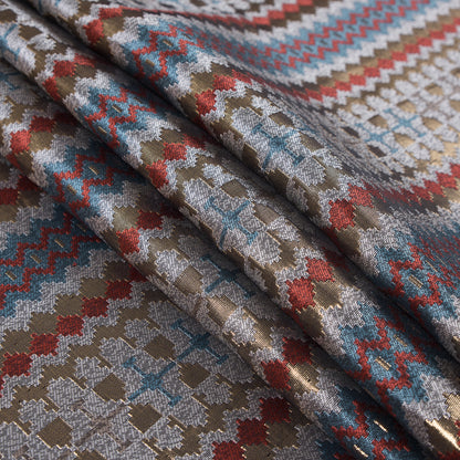Italian Metallic Gold, Orange and Blue Geometric Brocade Folded